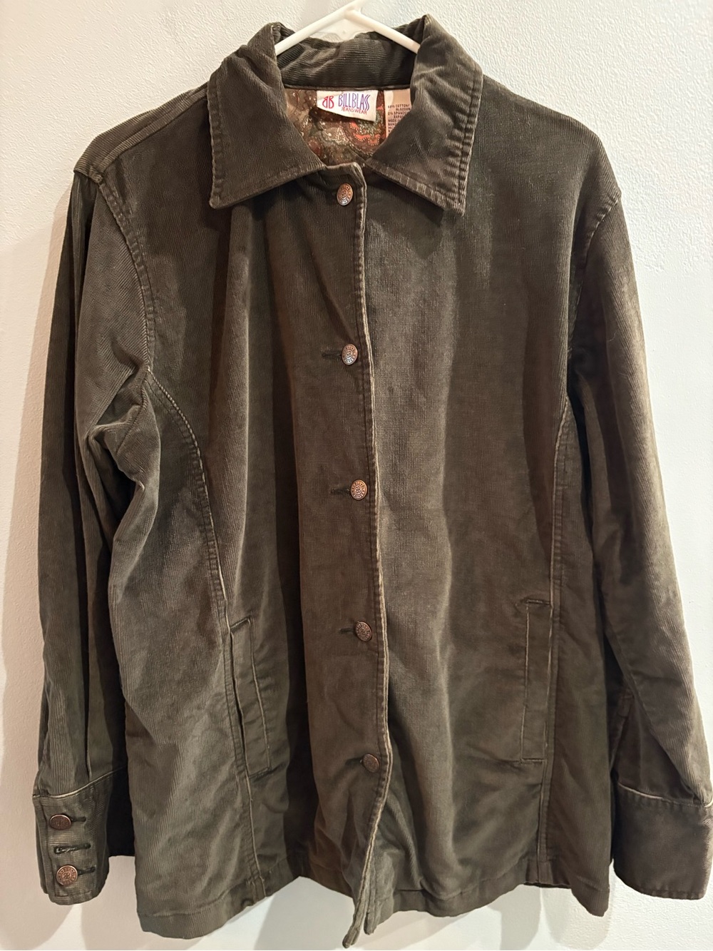Vintage Bill Blass Jeanswear Women's Green Button Front Corduroy Jacket Size M